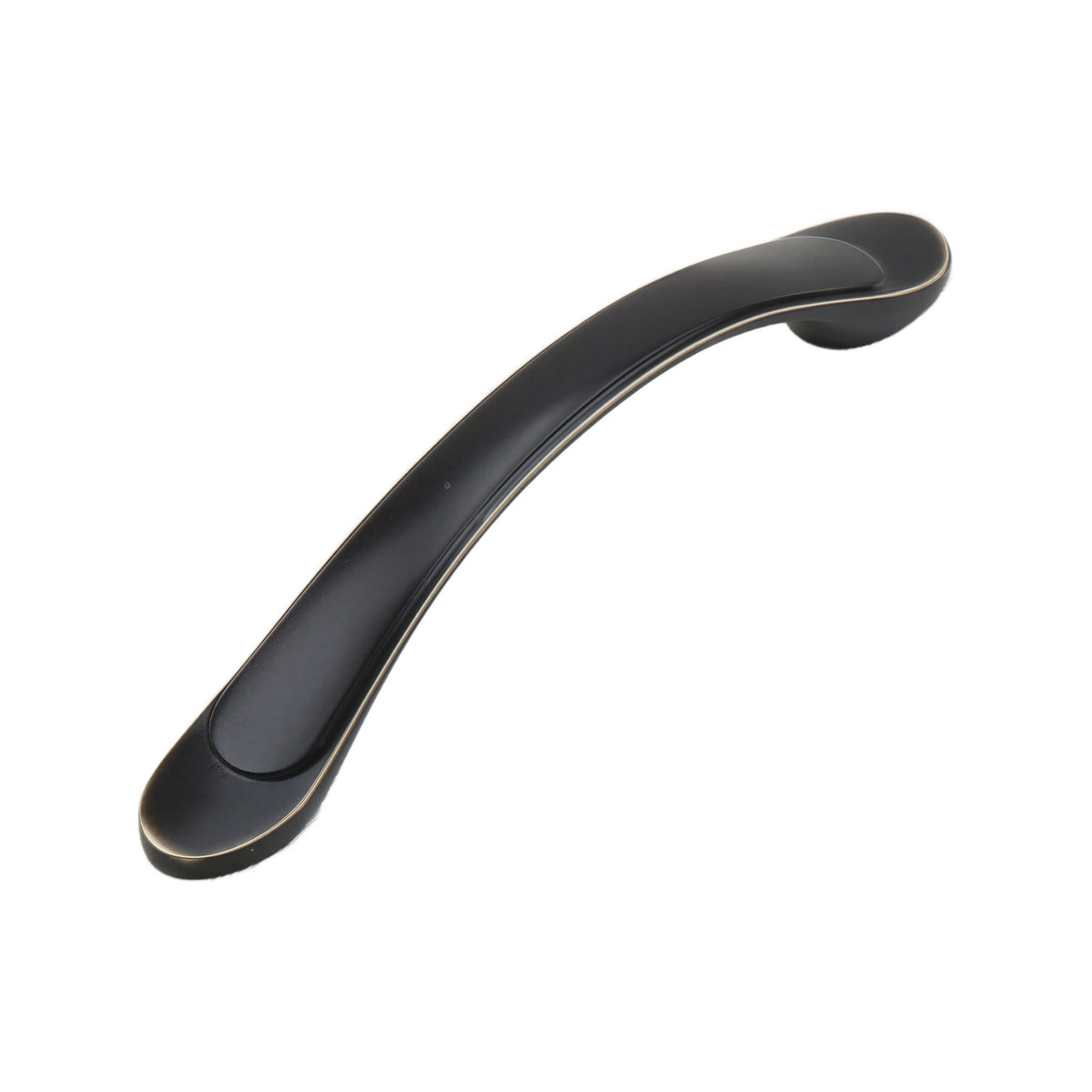 Black arched bridge pull with a recessed center and bronze-tone edging, option No. 3, 131 mm.