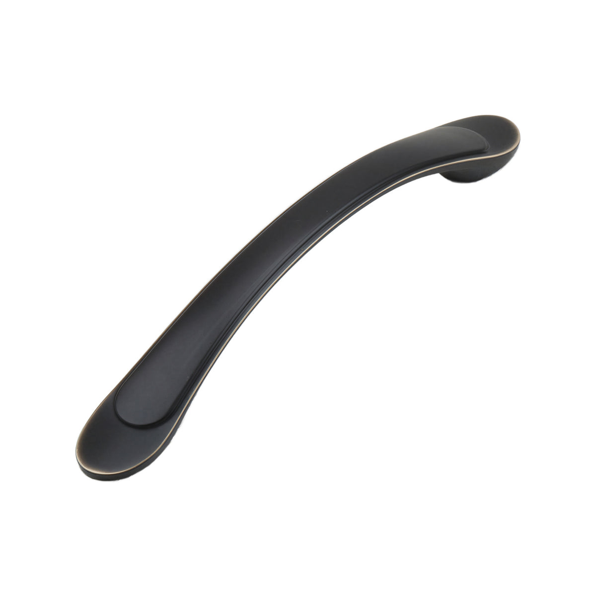 Black arched bridge pull with a recessed center and bronze-tone edging, option No. 3, 158 mm.