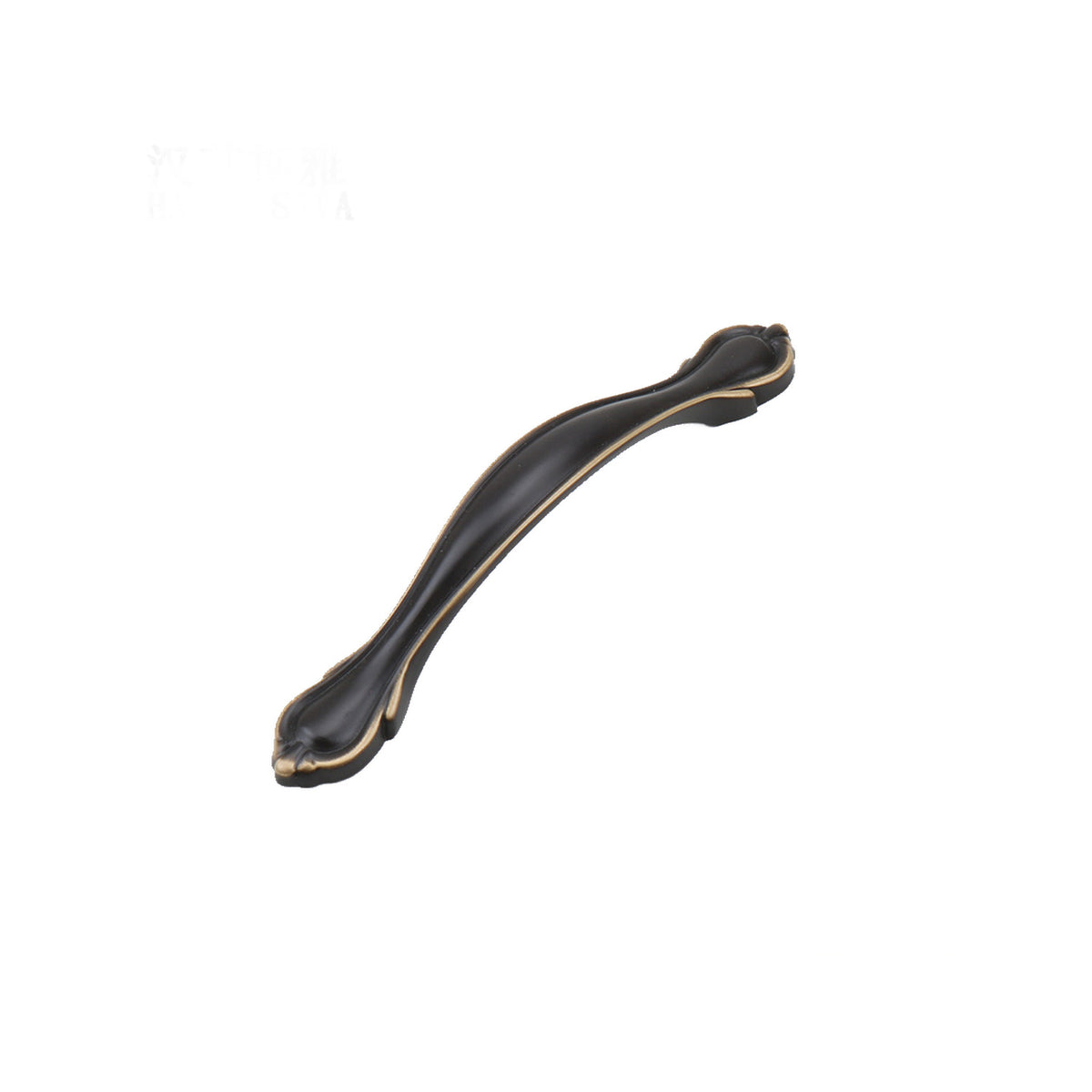 Black curved bridge pull with gold-tone leaf-shaped ends, option No. 3, 96 mm.