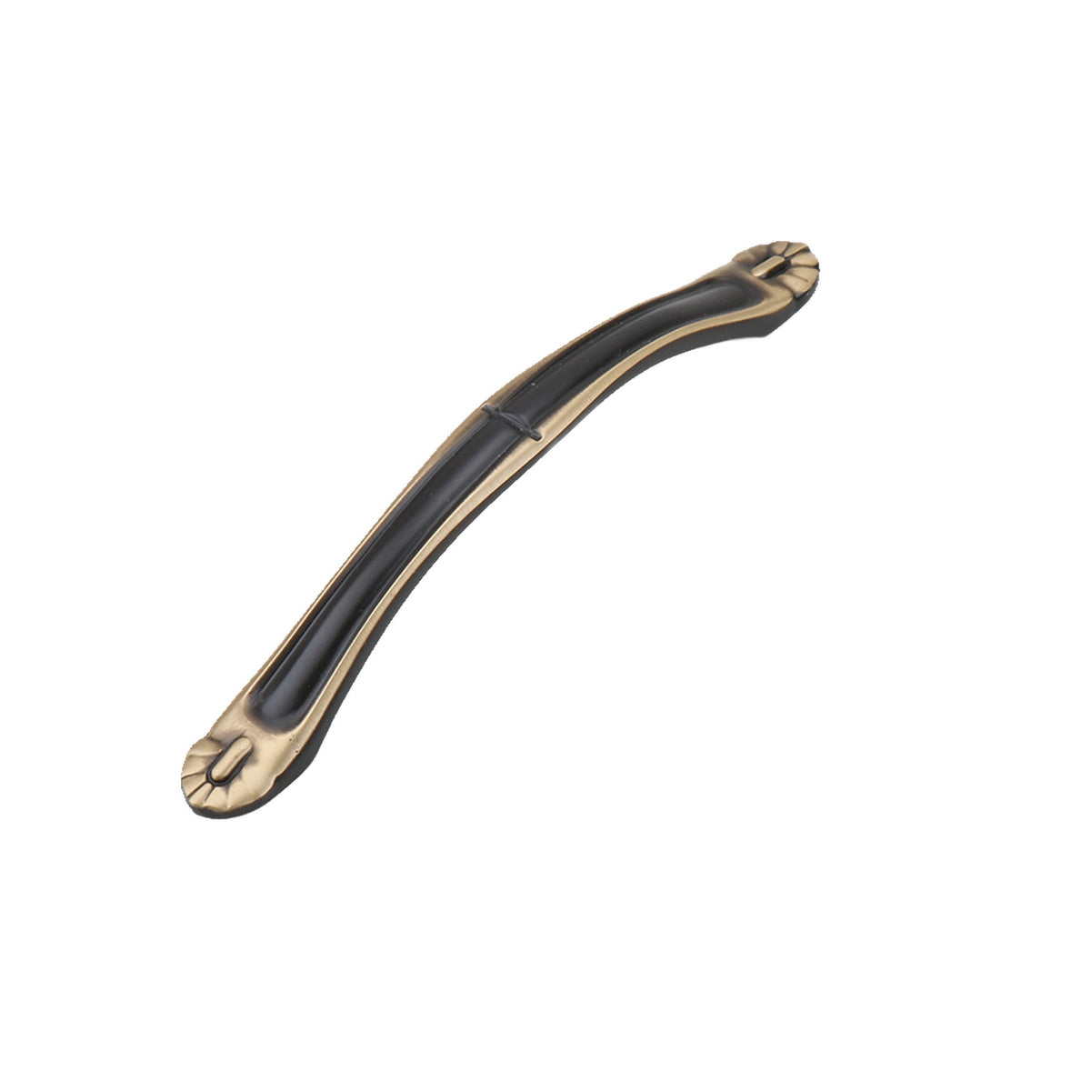 Black curved bridge pull with gold-tone leaf-shaped ends, option No. 4, 128 mm.