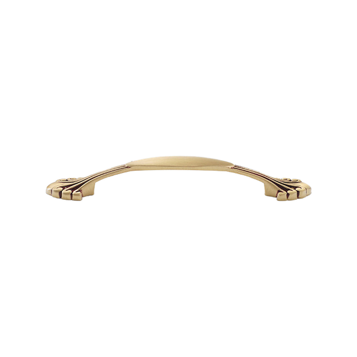 Brass and rose gold-tone curved bridge pull with patterned ends.
