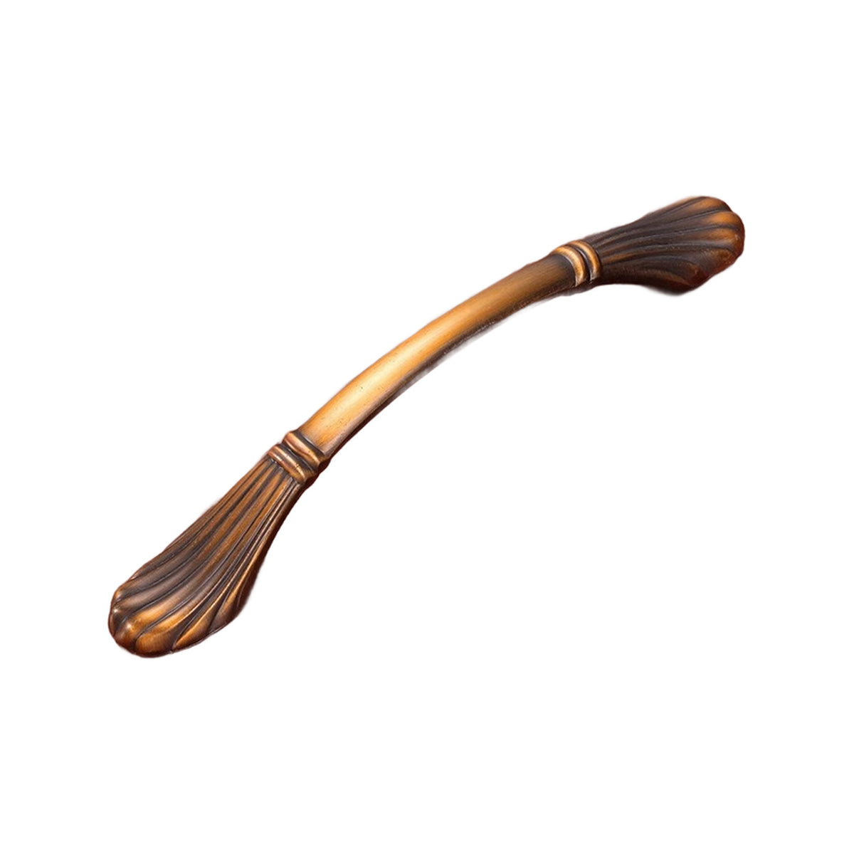 Bronze-tone curved bridge pull with fluted fan-shaped ends, option No. 16, 128 mm.