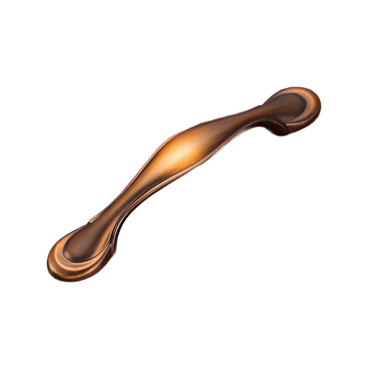 Bronze-tone curved bridge pull with scroll-shaped ends, option No. 15, 96 mm.