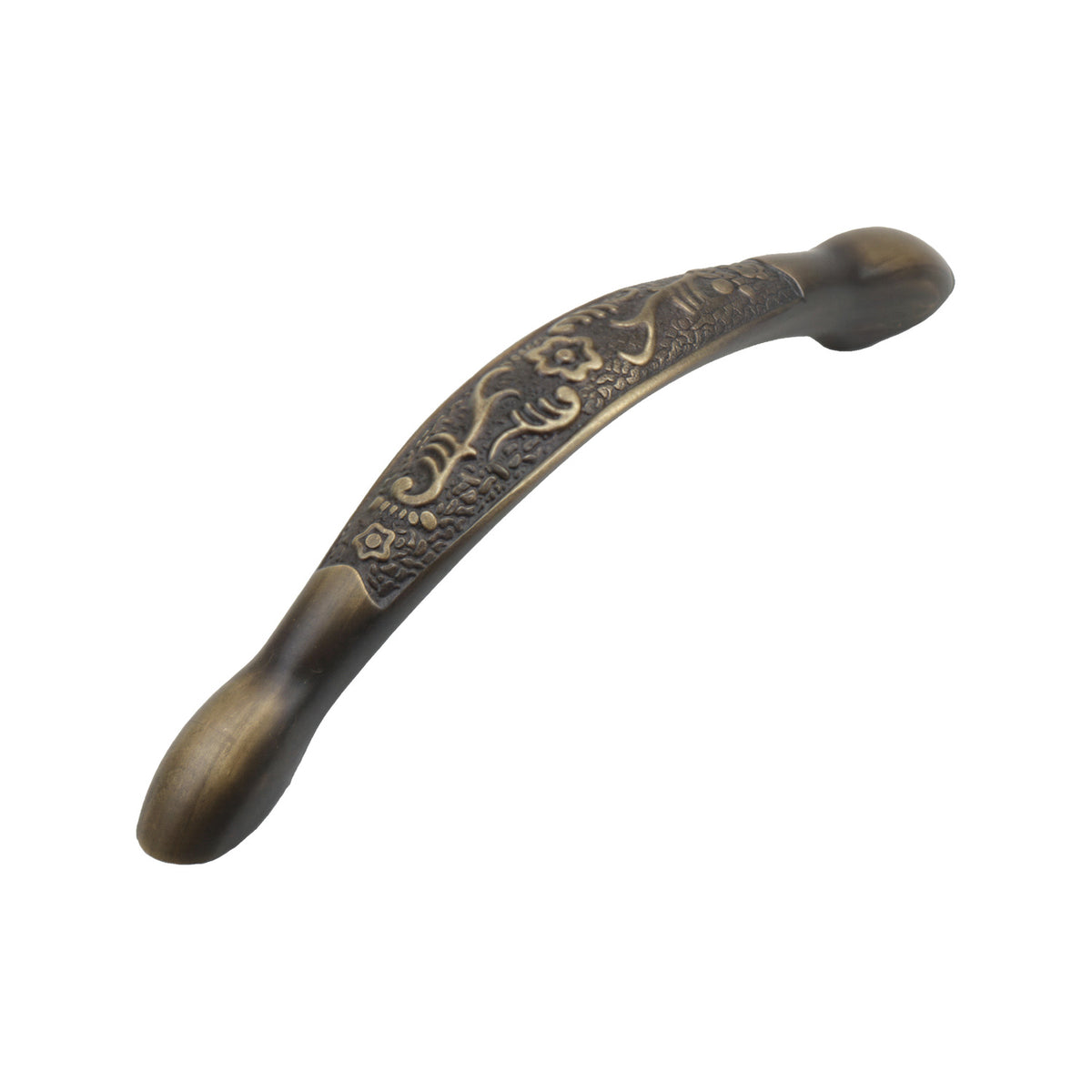 Bronze-tone bridge pull with an engraved scrollwork band, option No. 6, 125 mm.