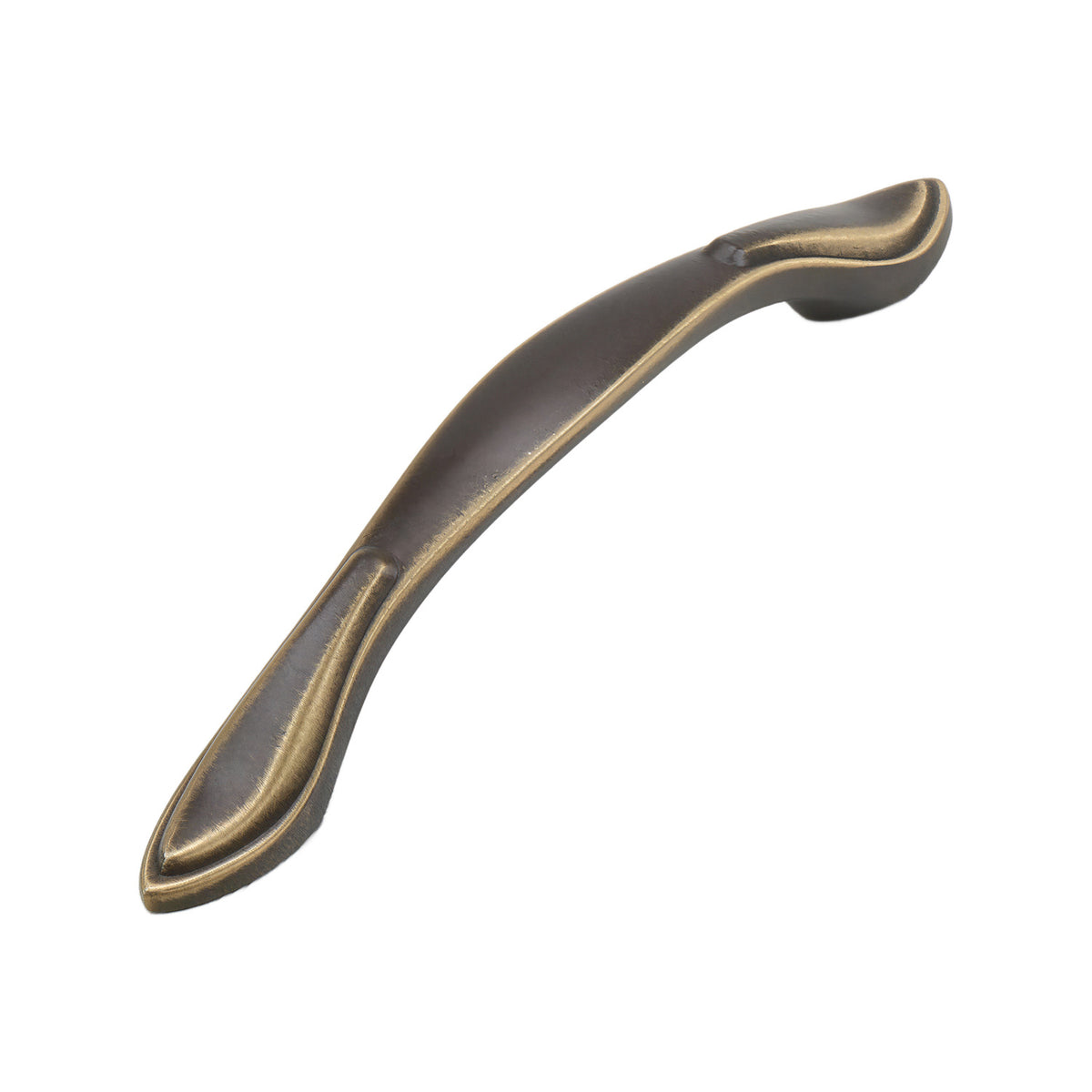 Coffee brown arched bridge pull with gold-tone edging and swept ends, option No. 1, 96 mm.