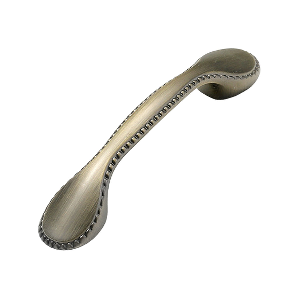 Curved bridge pull with teardrop-shaped ends and a beaded edge, variant #25, 96 mm.