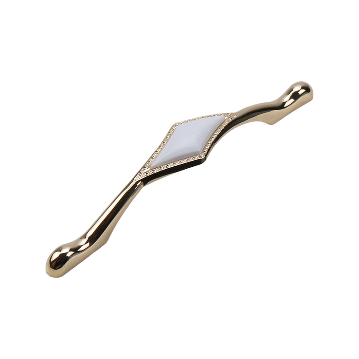 Curved gold-tone bridge pull with a white diamond-shaped inlay, option No. 9, 159 mm.