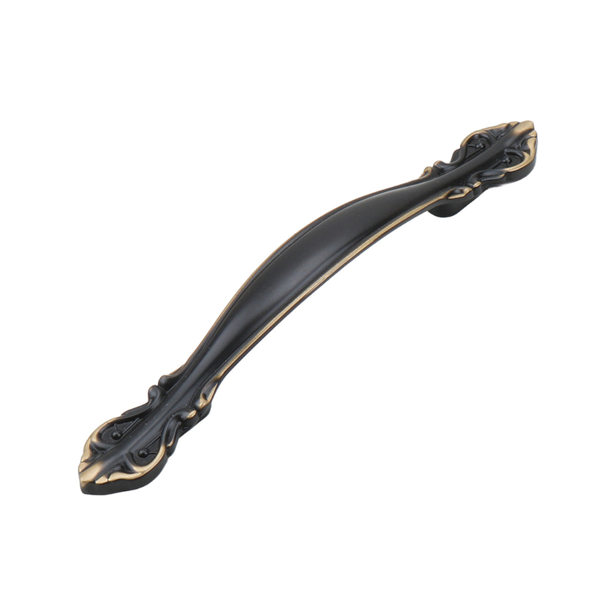 Dark antique-tone arched bridge pull with floral ends, 128 mm, option No. 13.