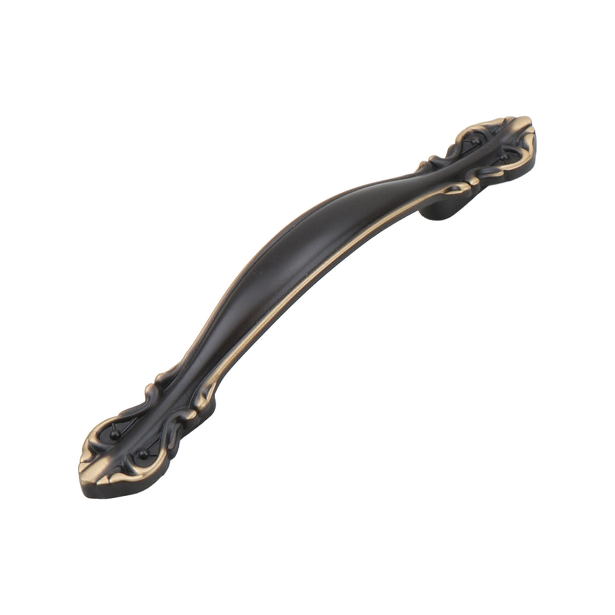 Dark antique-tone arched bridge pull with floral ends, 96 mm, option No. 13.