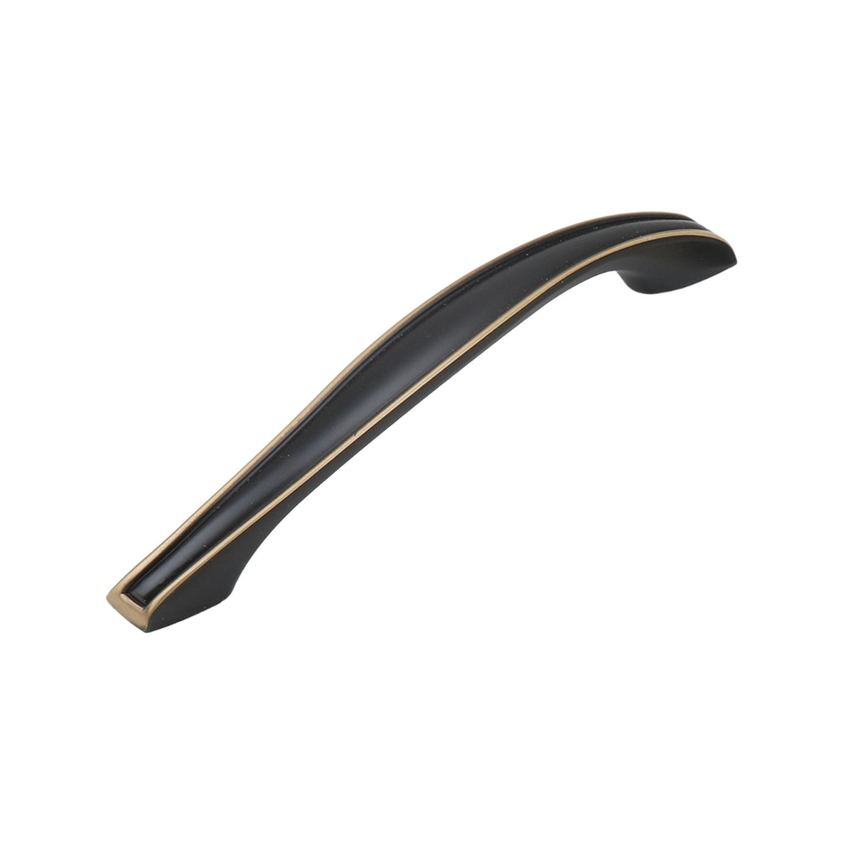 Dark antique-tone arched bridge pull with gold-tone edging, 128 mm, option No. 12.