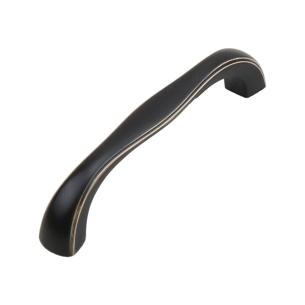 Dark bronze arched bridge pull with a fine gold-tone edge, option No. 5, 110 mm.