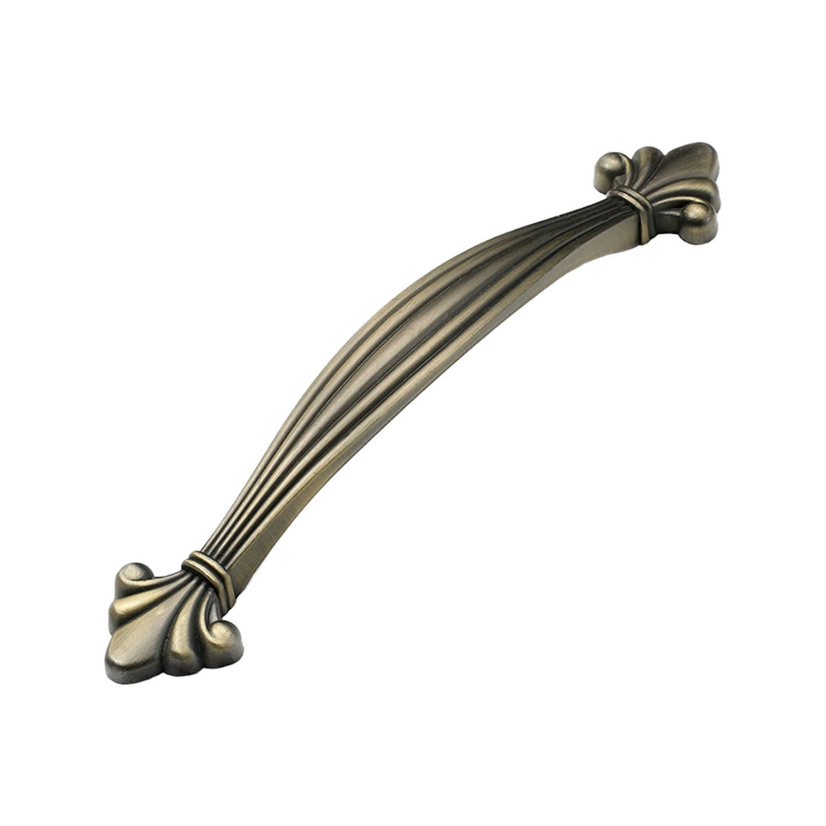 Fluted bridge pull with fan-shaped ornamental ends, variant #15, 128 mm.