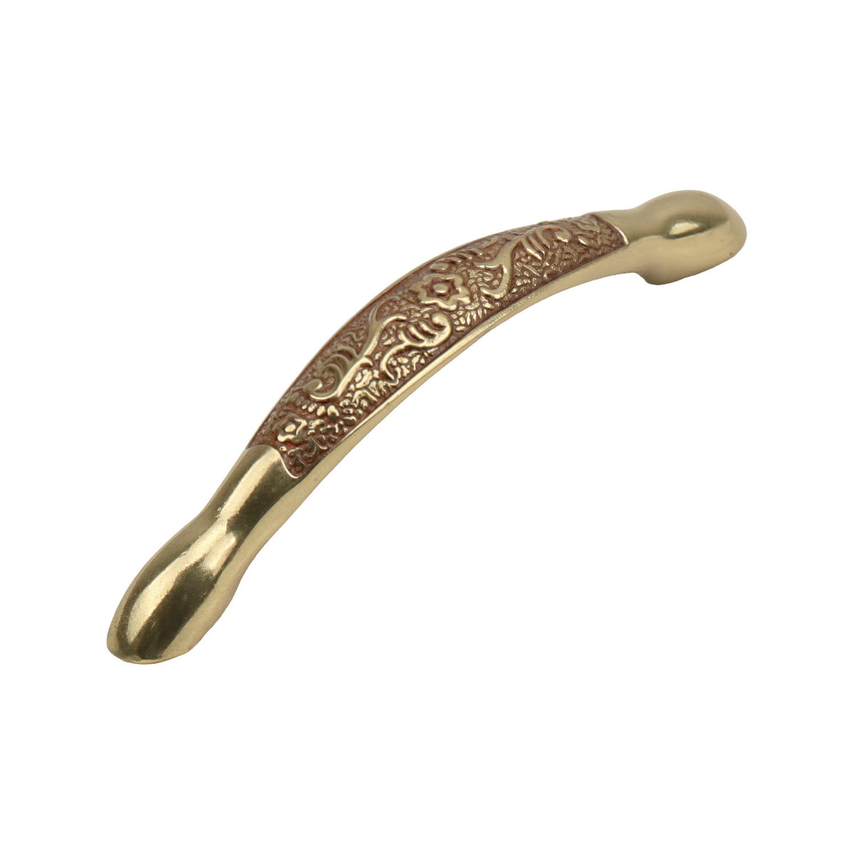 Gold-tone bridge pull with an engraved floral band, option No. 5, 125 mm.