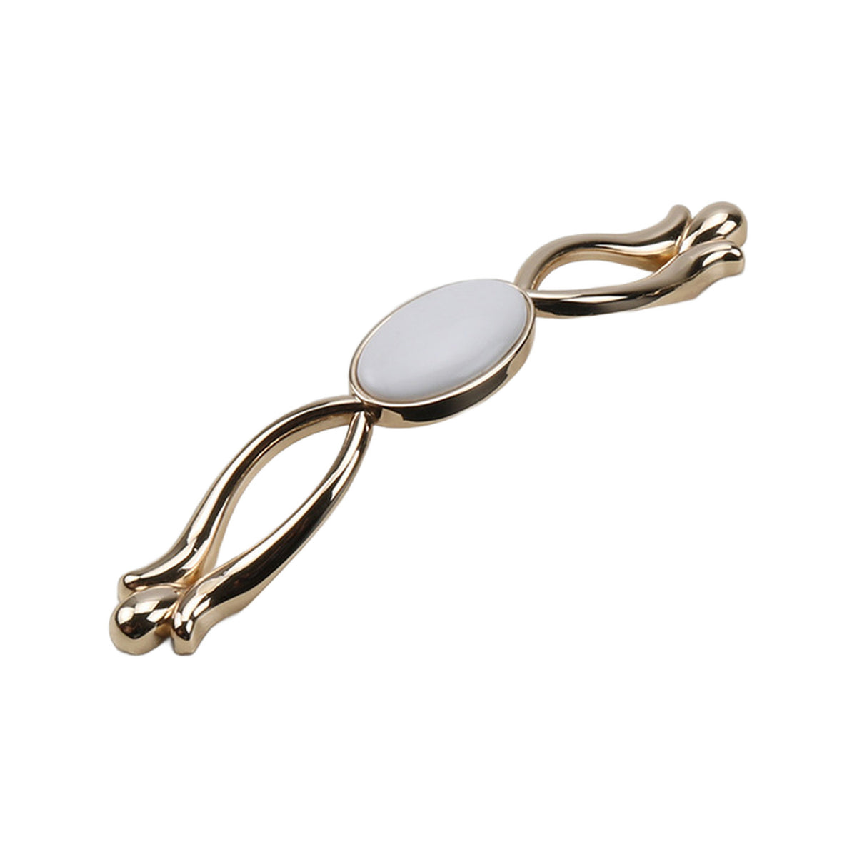 Gold-tone openwork bridge pull with an oval white ceramic center, option No. 5, 137 mm.