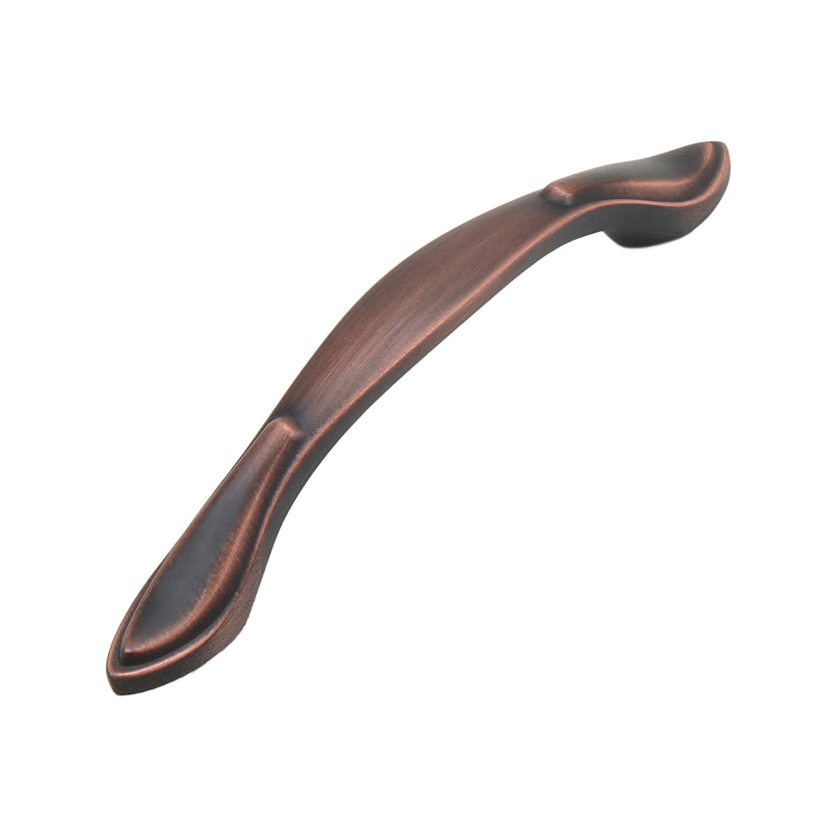 Red bronze-tone arched bridge pull with copper-tone edging and swept ends, option No. 1, 96 mm.