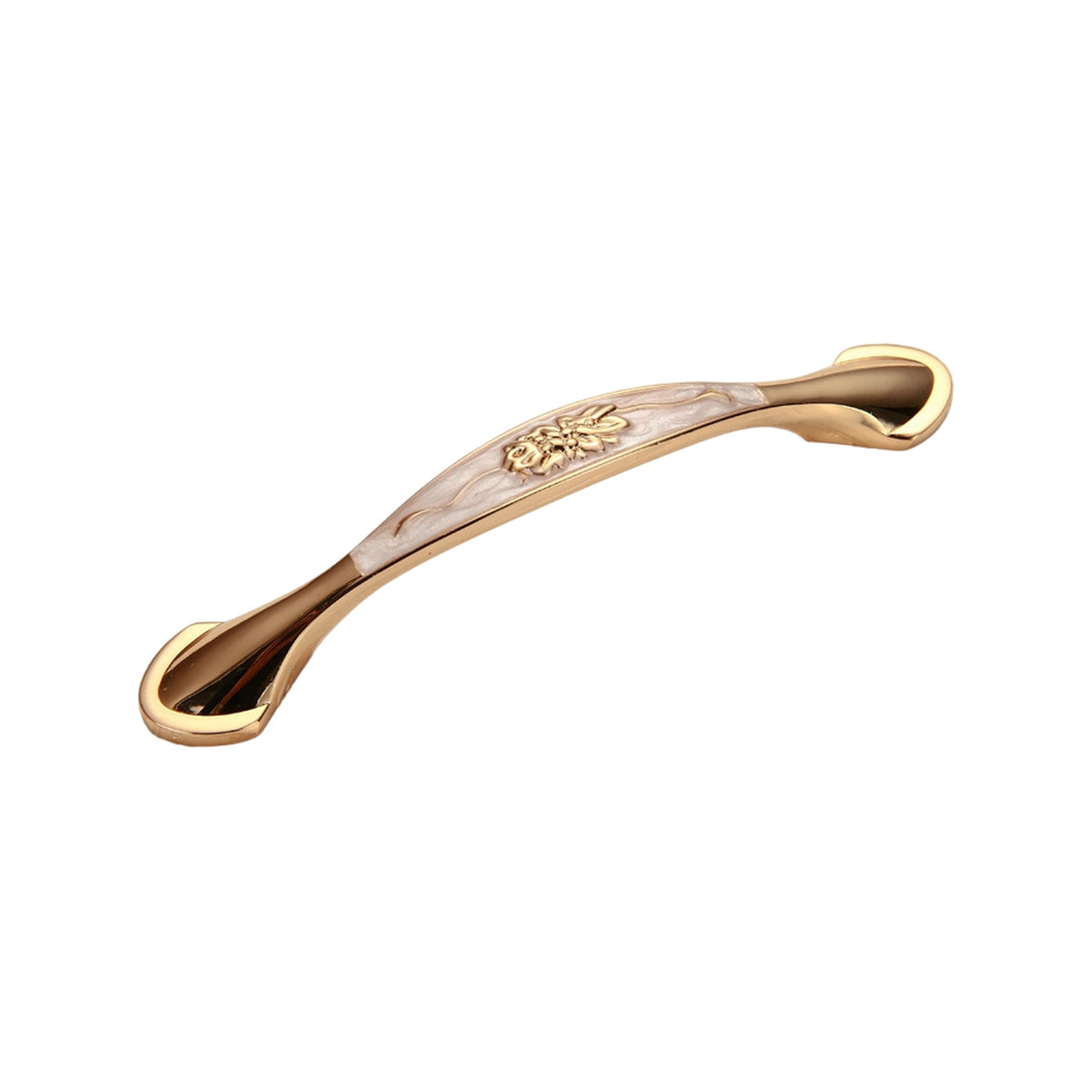 Rose gold-tone tapered bridge pull with a pale floral inlay, option No. 9, 96 mm.
