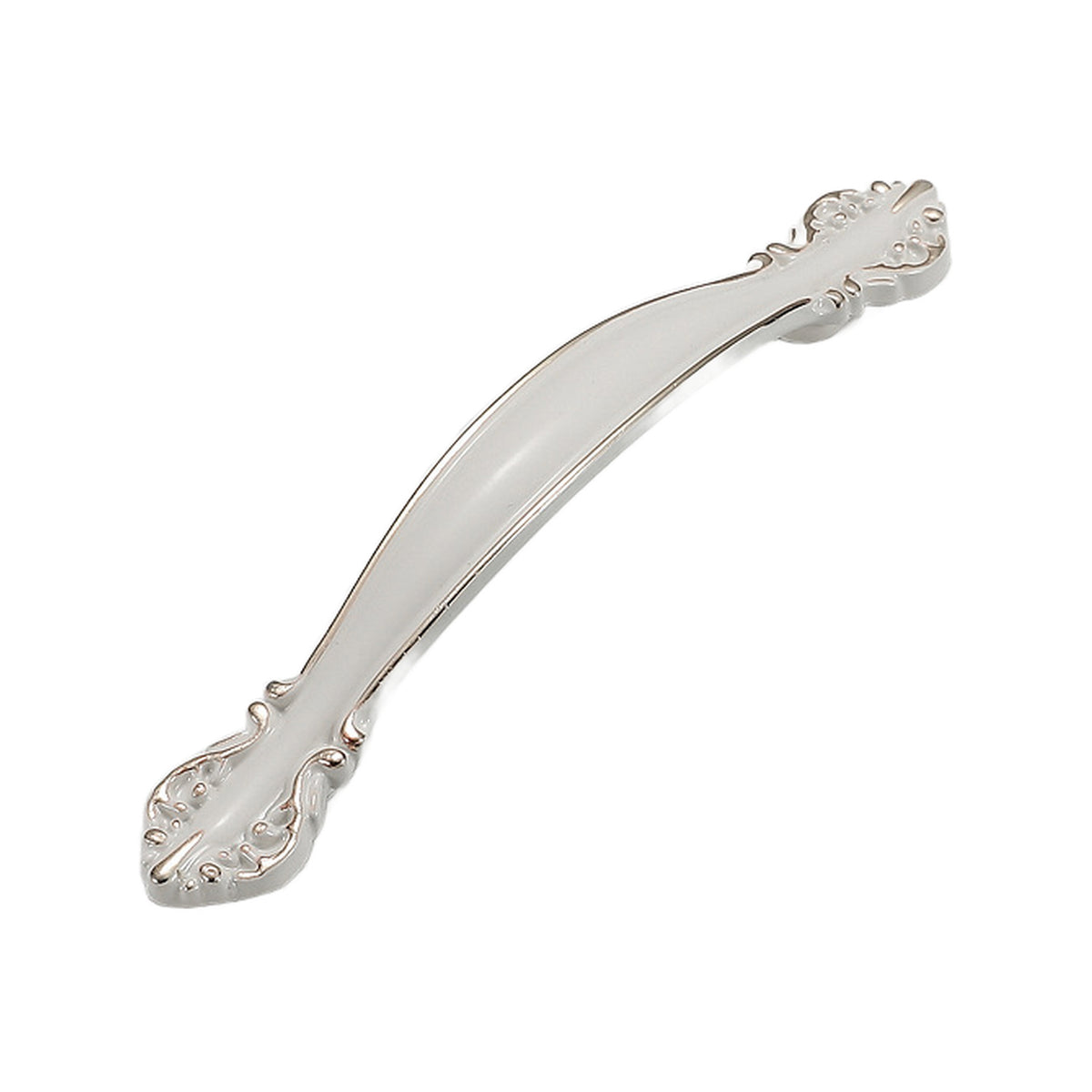 White arched bridge pull with floral tip mounts, option No. 12, 96 mm.