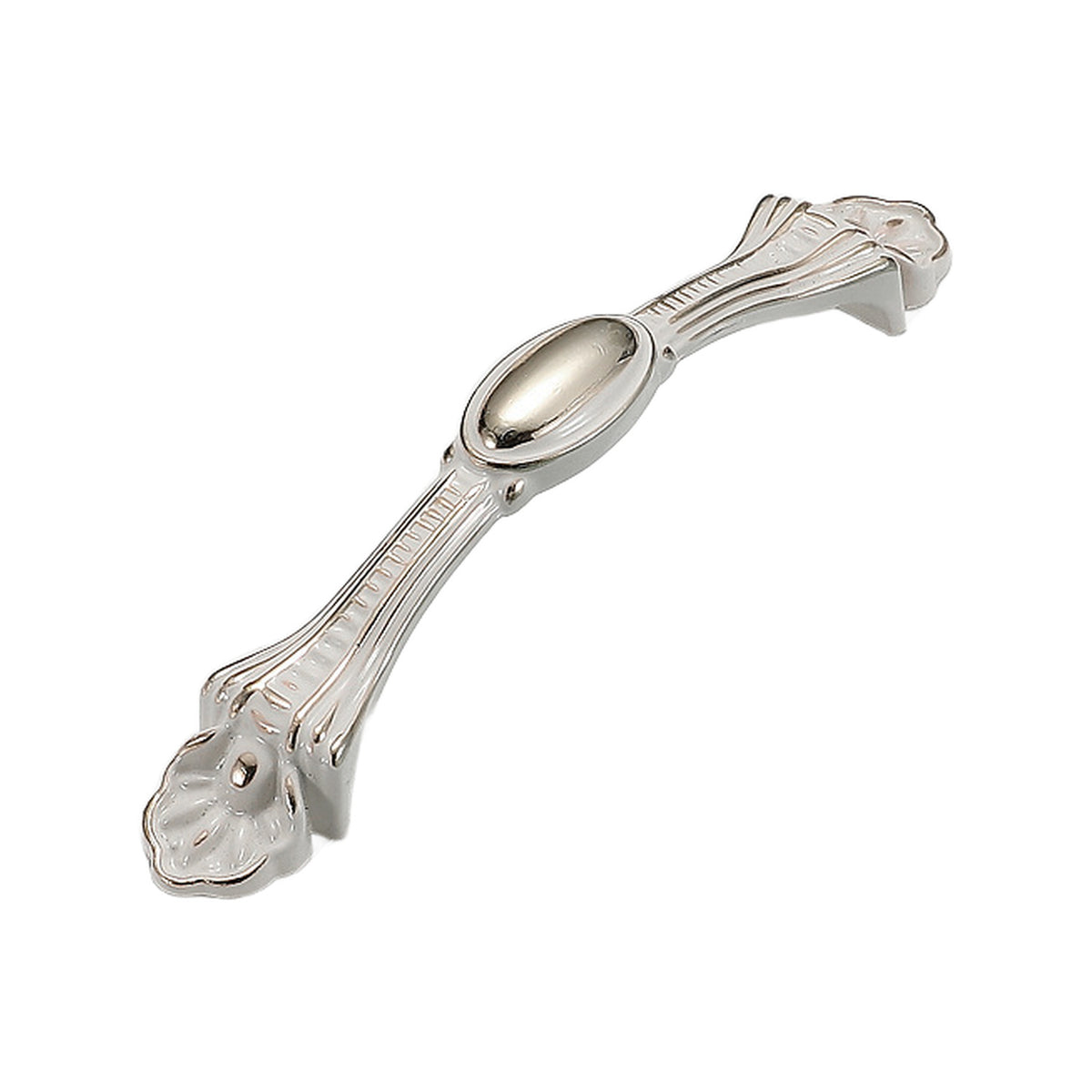 White bridge pull with an oval center accent and floral ends, option No. 18, 96 mm.