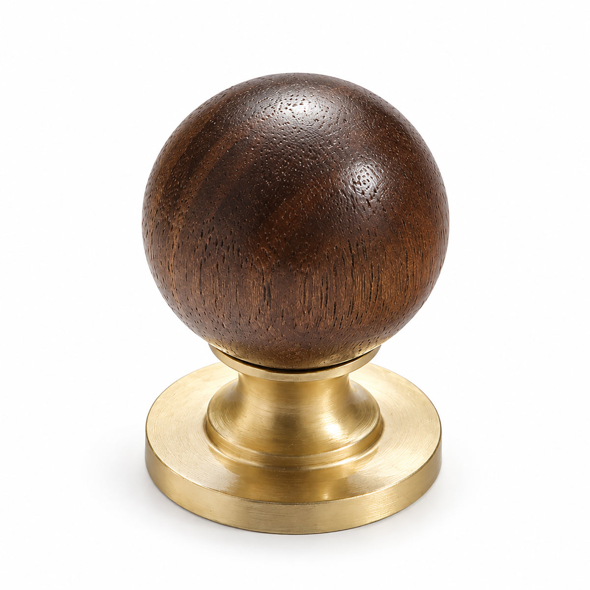 Dark wood ball cabinet knob on a brass pedestal, style #1 (25 mm).
