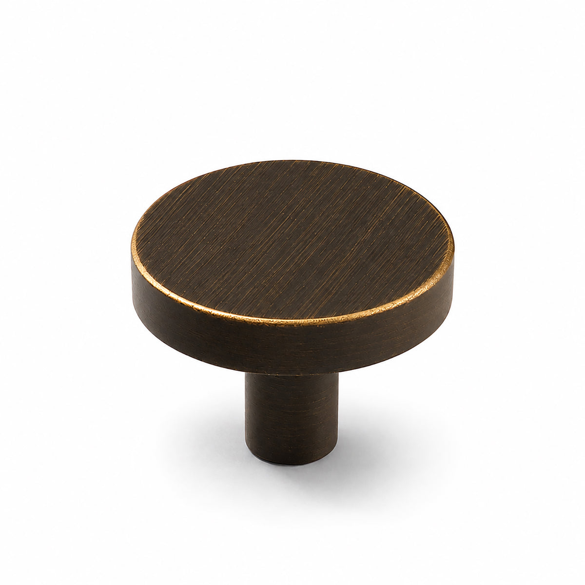 Bronze-finish solid brass round cabinet knob, style #1 (30 mm).