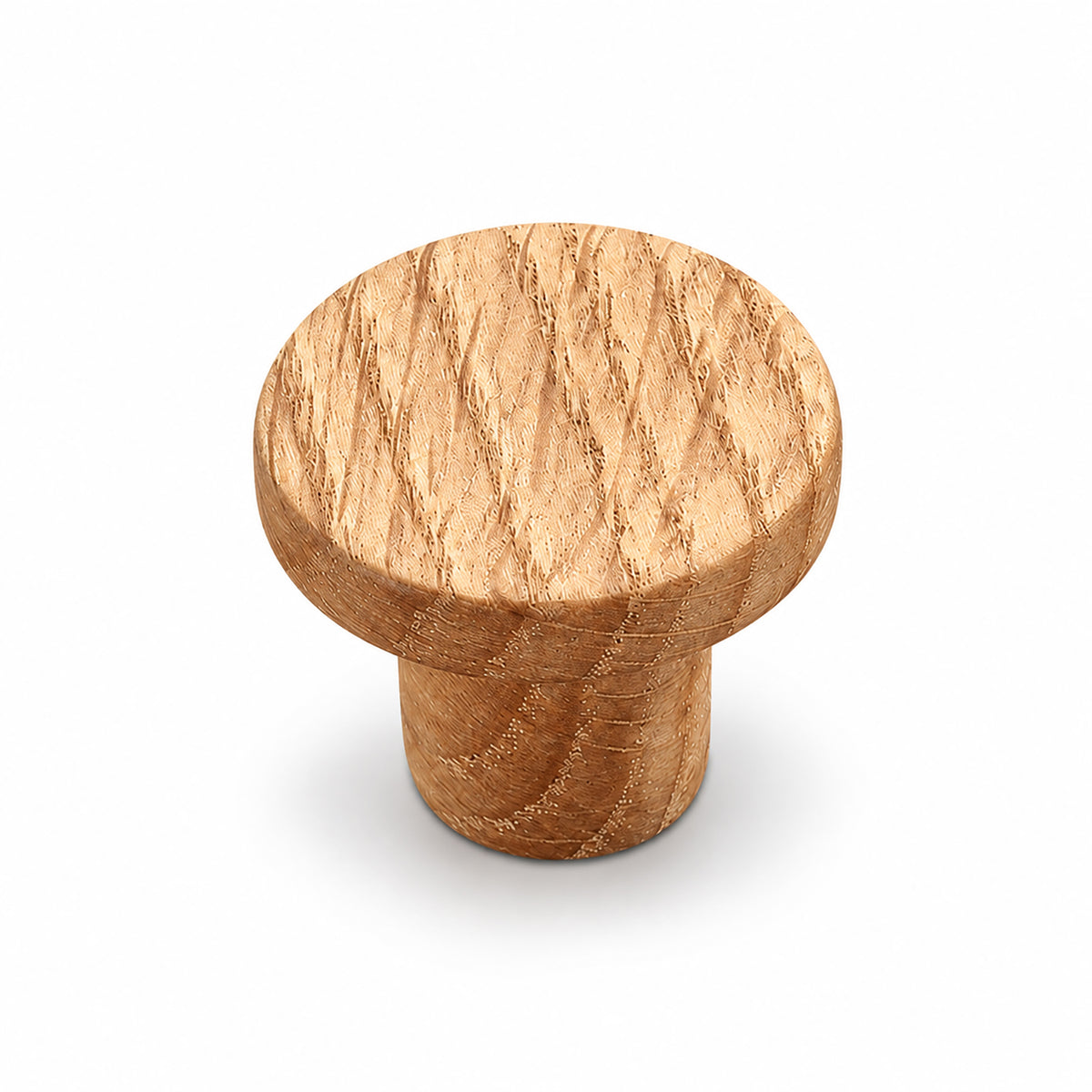 Flat round white oak cabinet knob, style #1 (33 mm).