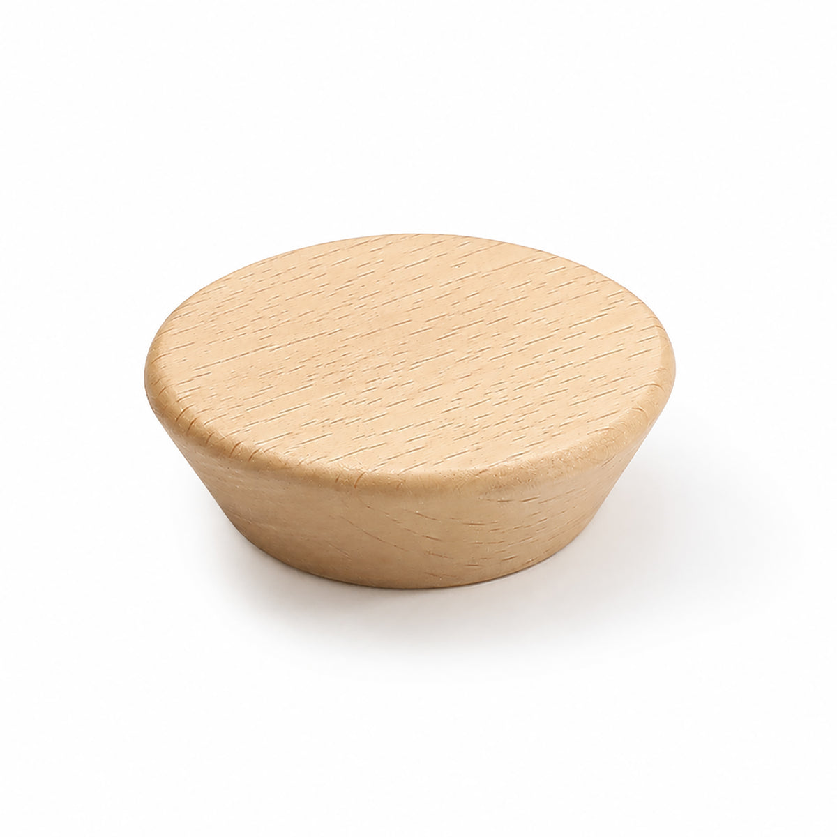 Low-profile round beech cabinet knob, style #1.