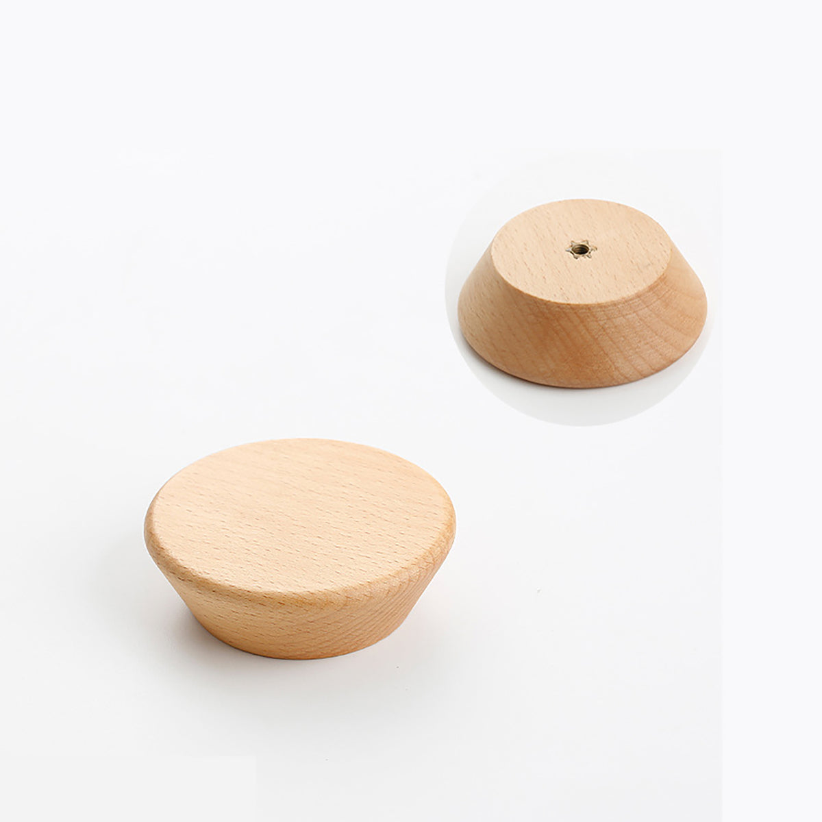 Additional view of low-profile round beech cabinet knob, style #1.