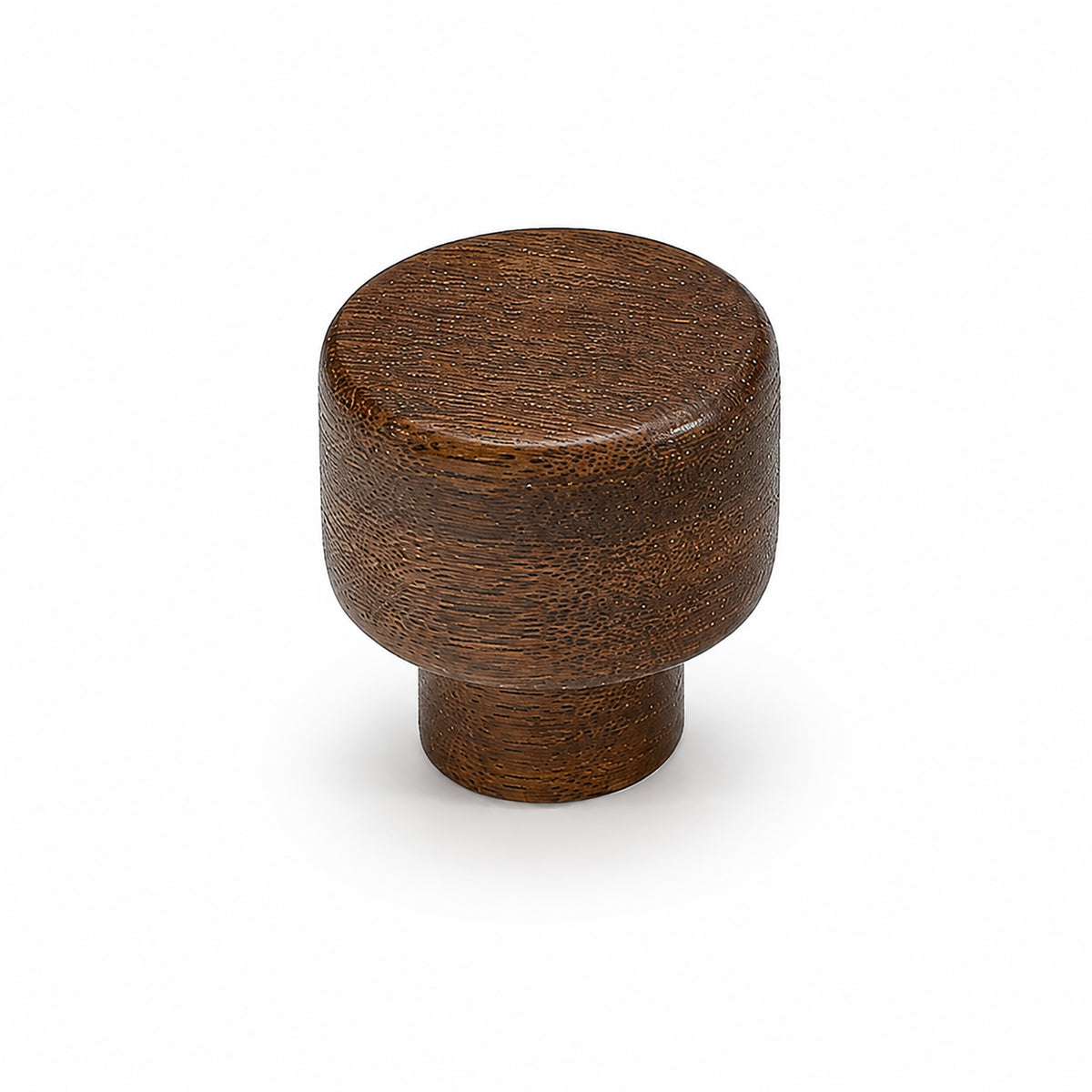 Round walnut wood cabinet knob, style #1.