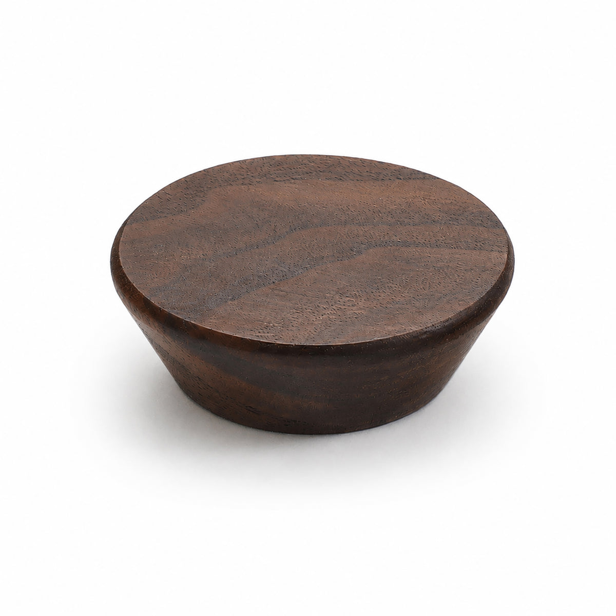 Low-profile round walnut cabinet knob, style #1.