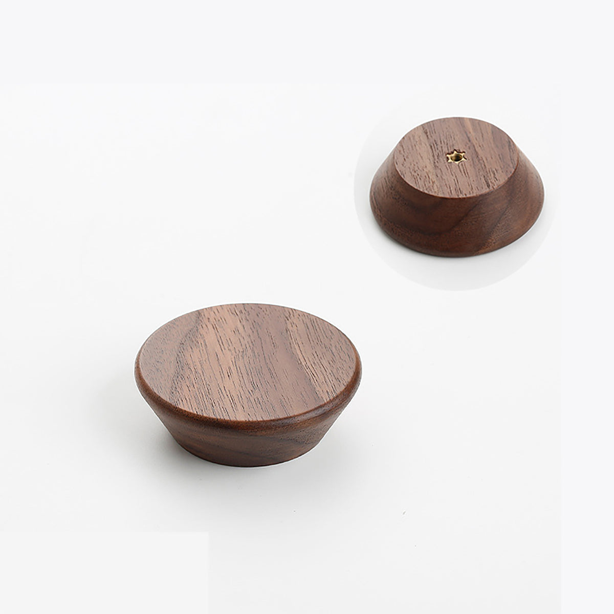 Additional view of low-profile round walnut cabinet knob, style #1.