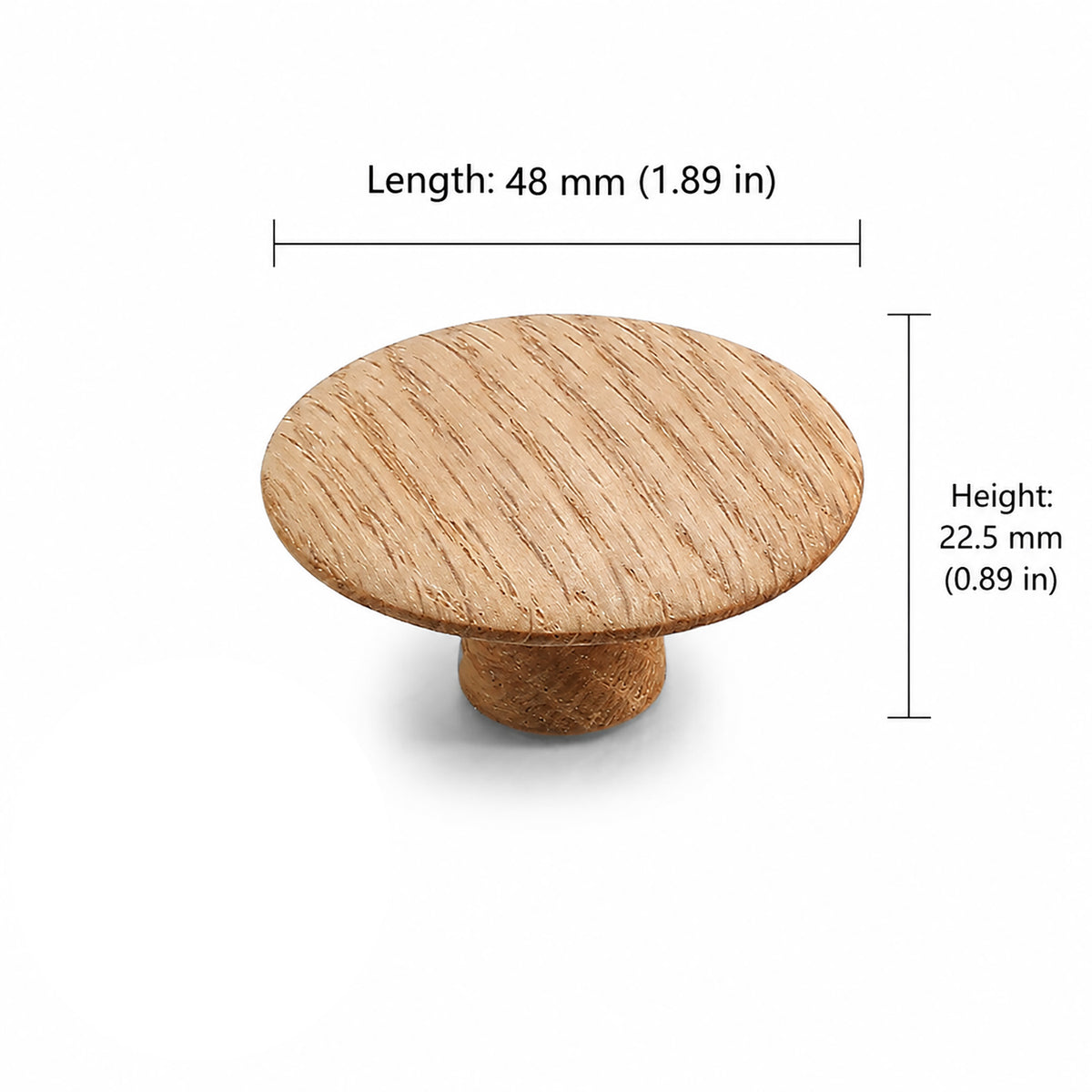 Measurements for wide round oak cabinet knob, style #10.