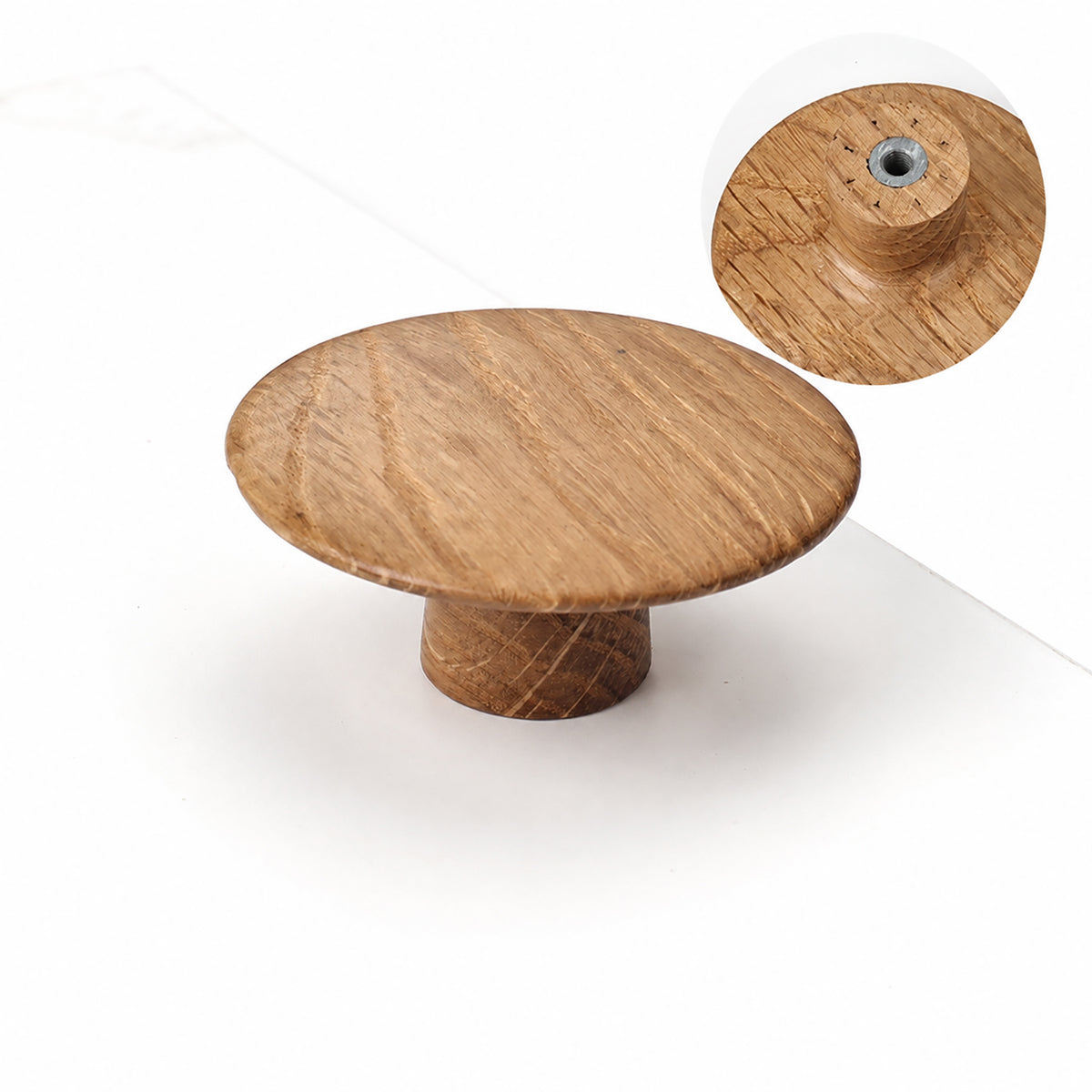 Additional view of wide round oak cabinet knob, style #10.