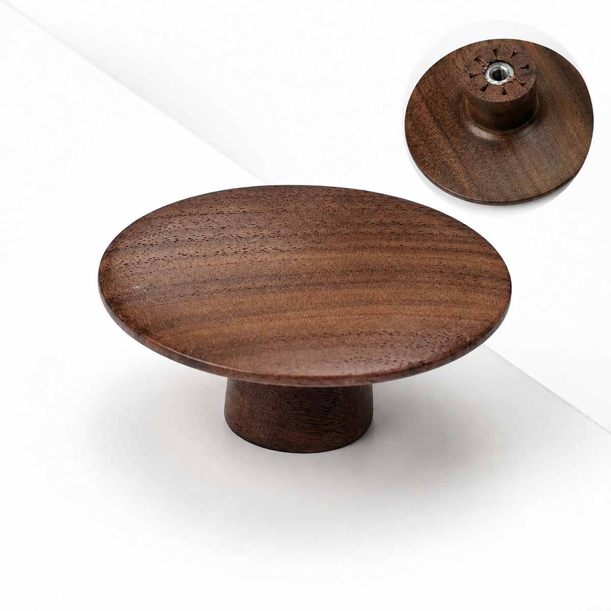 Additional view of wide round walnut cabinet knob, style #10.