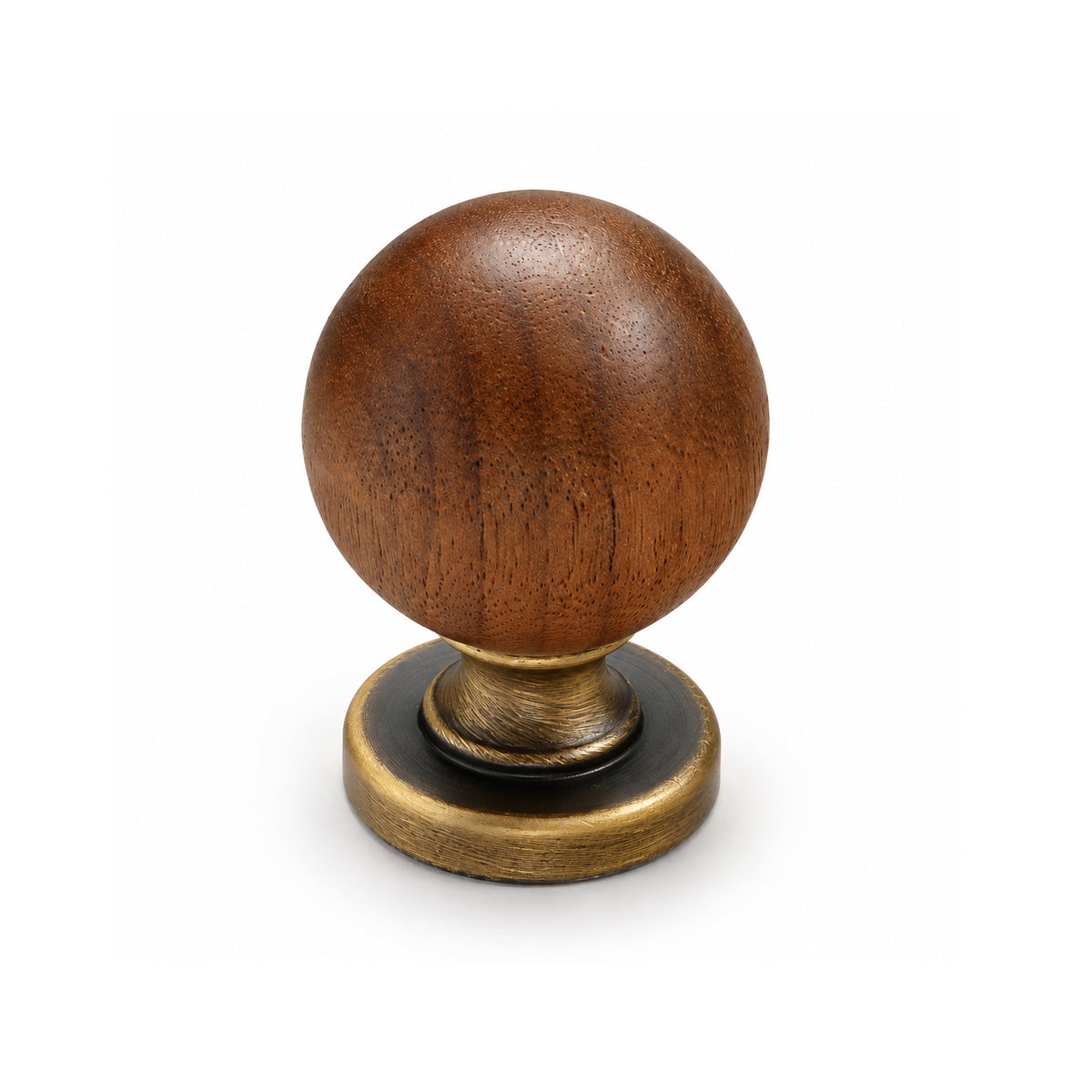 Walnut wood ball cabinet knob with brushed bronze brass base, style #14 (25 mm option).