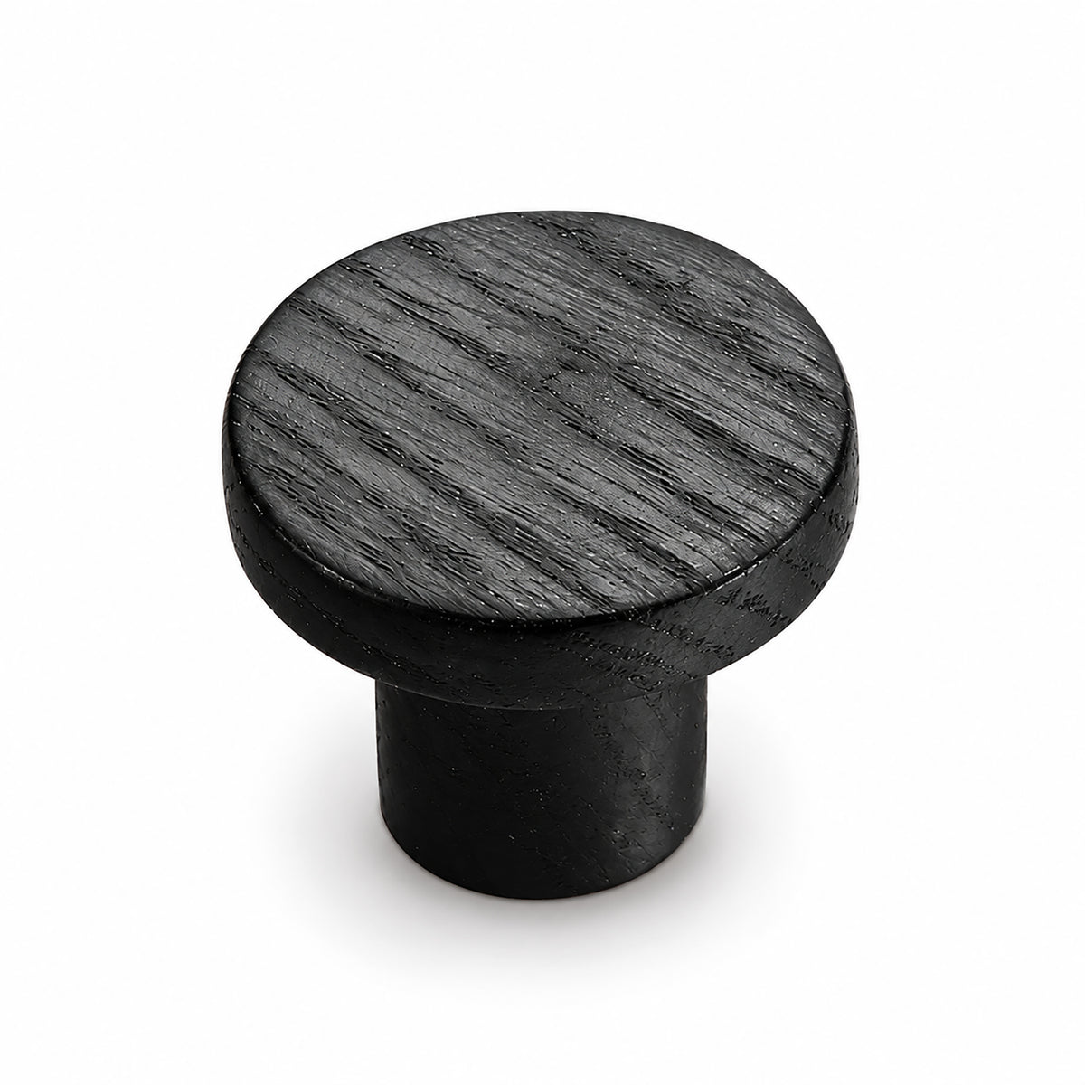 Flat round black oak cabinet knob, style #2 (33 mm).