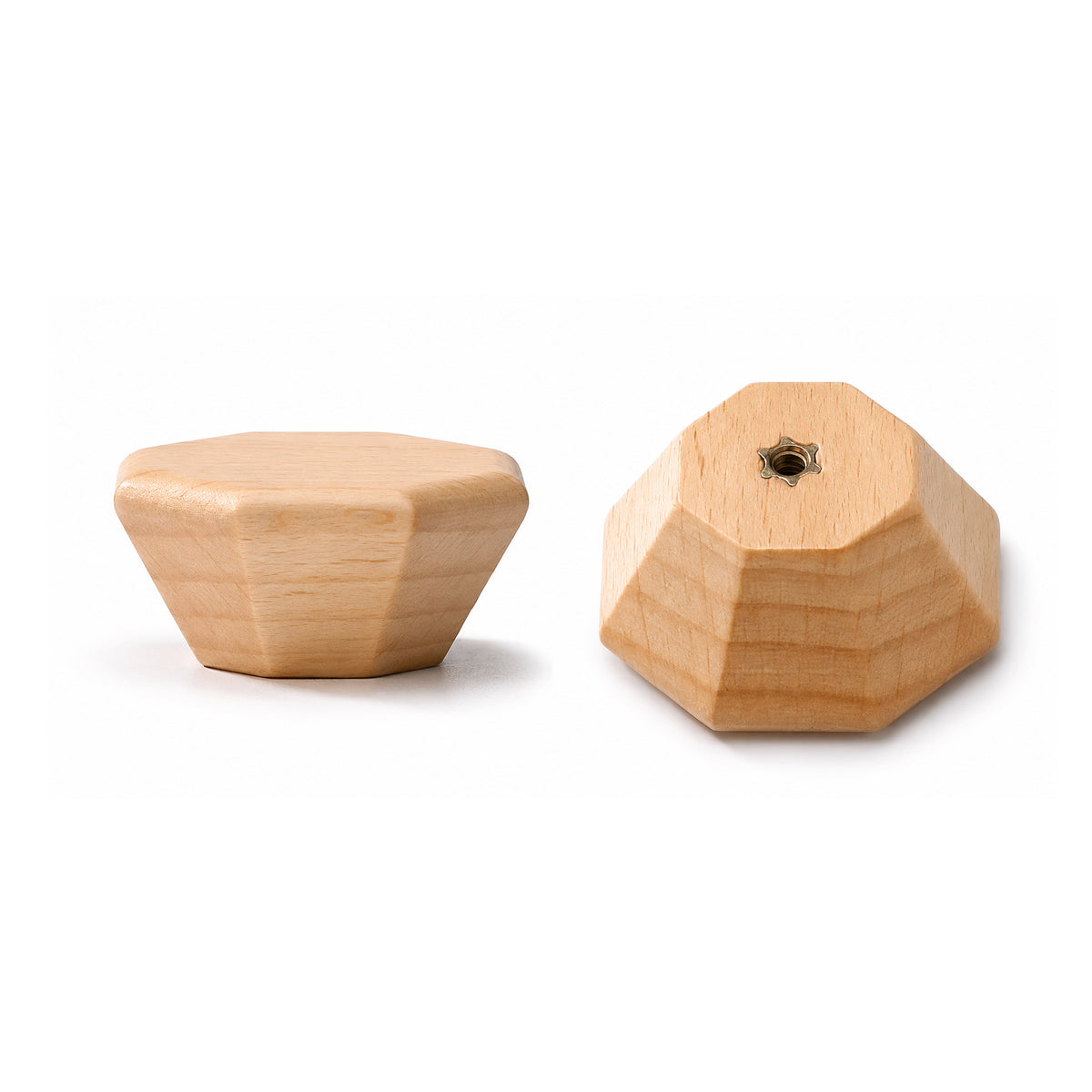 Additional view of faceted octagonal beech cabinet knob, style #2 (40 mm option).