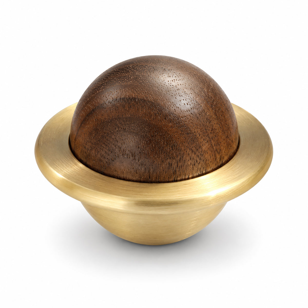 Brass half-dome cabinet knob with a dark wood inset, style #2.