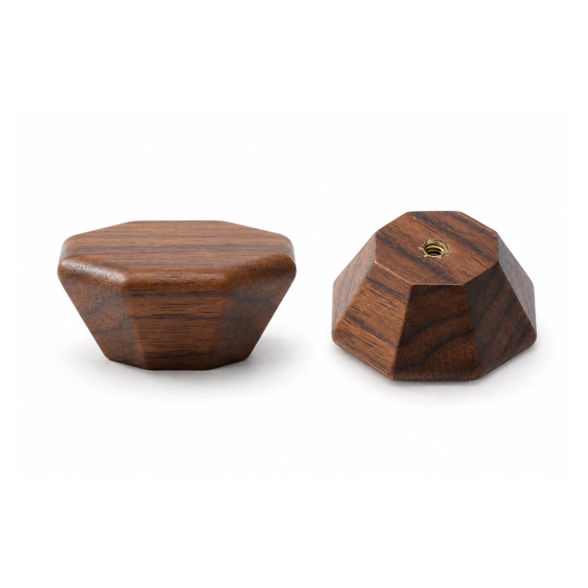 Additional view of faceted octagonal walnut cabinet knob, style #2 (40 mm option).