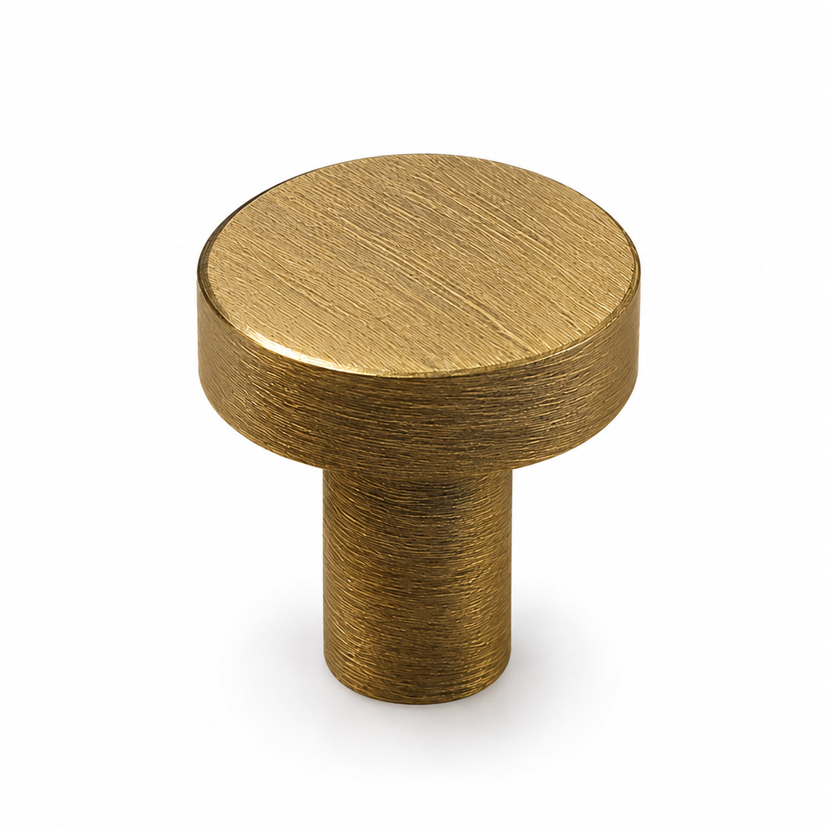 Flat round brass cabinet knob with brushed bronze finish, style #3 (20 mm option).