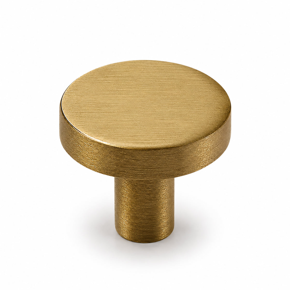 Flat round brass cabinet knob with brushed bronze finish, style #3 (25 mm option).