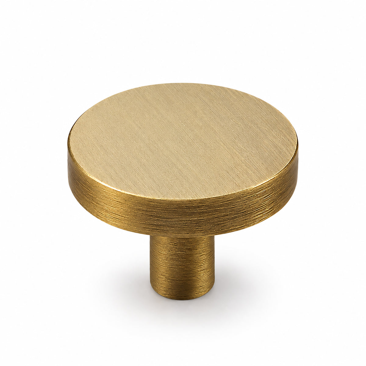 Flat round brass cabinet knob with brushed bronze finish, style #3 (30 mm option).