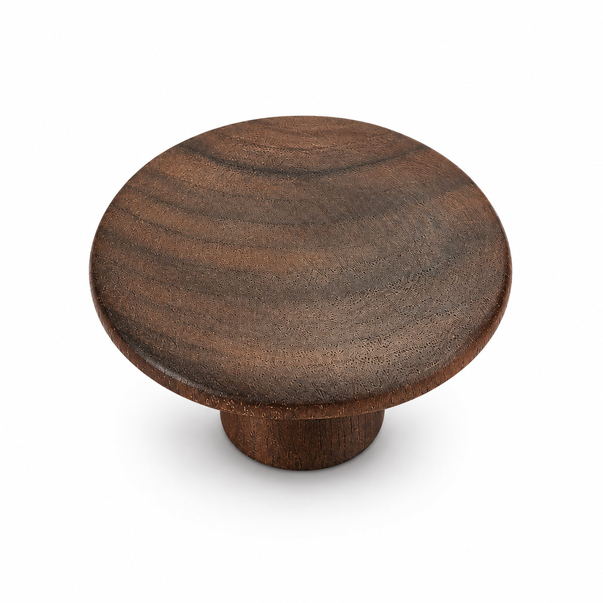 Flat round walnut wood cabinet knob, style #3 (48 mm).