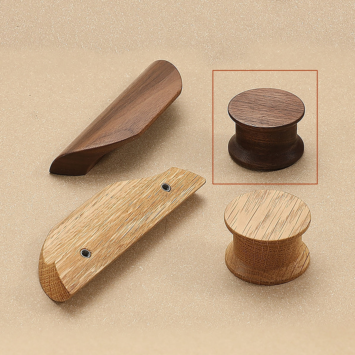 Additional view of round walnut wood cabinet knob, style #3.