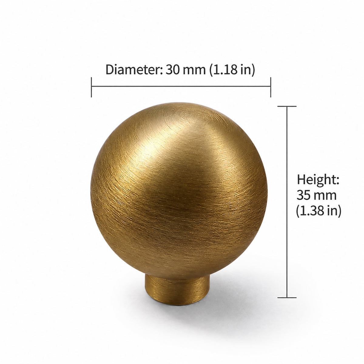 Measurements for spherical brass cabinet knob with brushed bronze finish, style #4 (30 mm option).