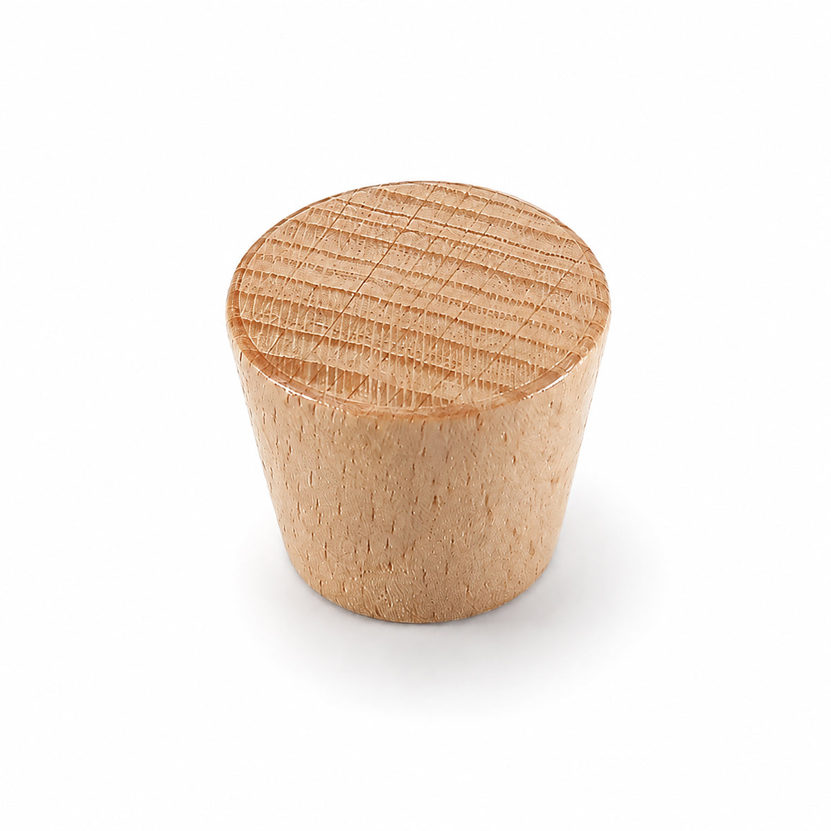 Light wood cabinet knob with a tapered neck and flat top, style #4.