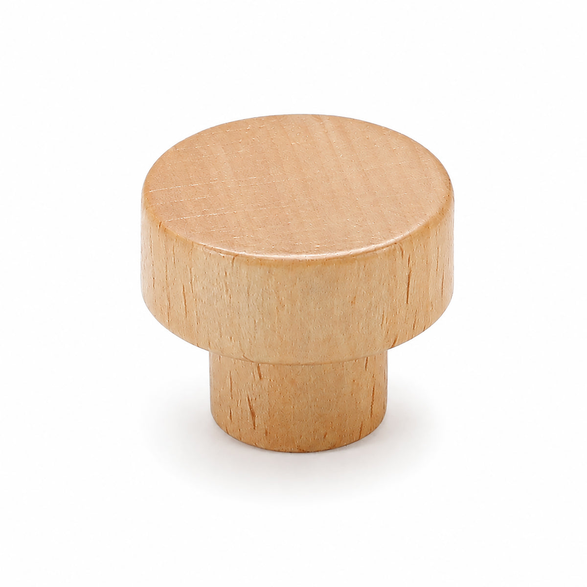Light oak wood cylindrical cabinet knob with flat top, style #5 (30 mm).