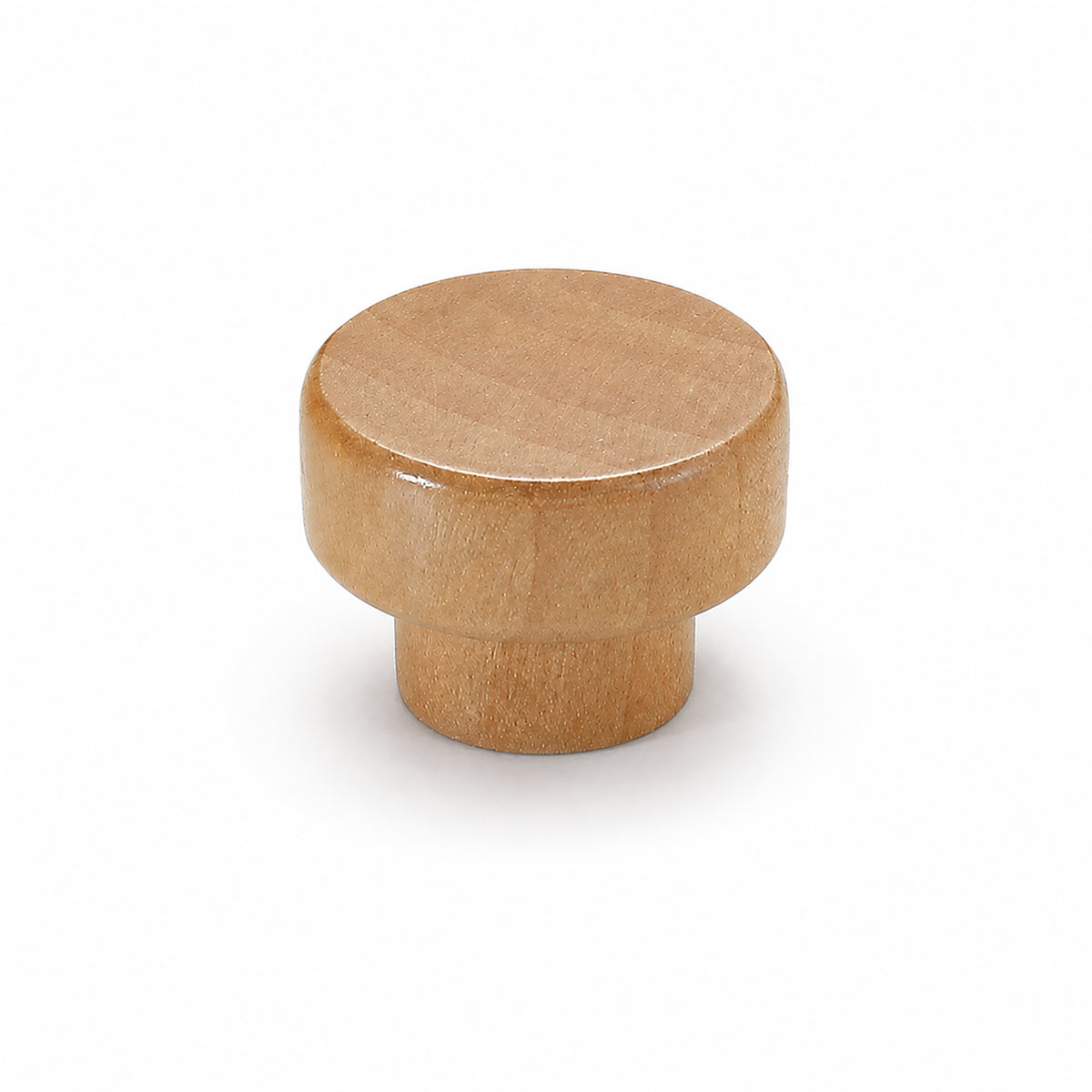 Light oak wood cylindrical cabinet knob with flat top, style #5 (35 mm).