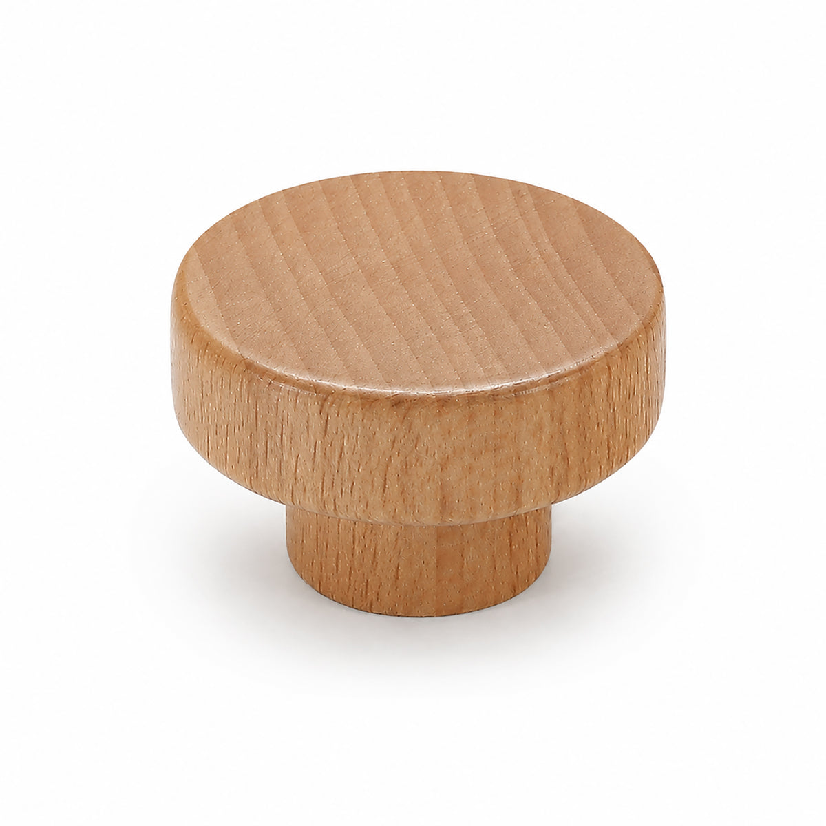 Light oak wood cylindrical cabinet knob with flat top, style #5 (45 mm).