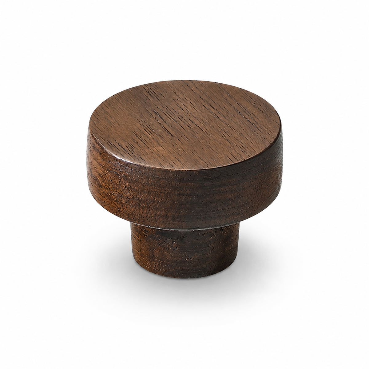 Dark walnut wood cylindrical cabinet knob with flat top, style #5 (30 mm).
