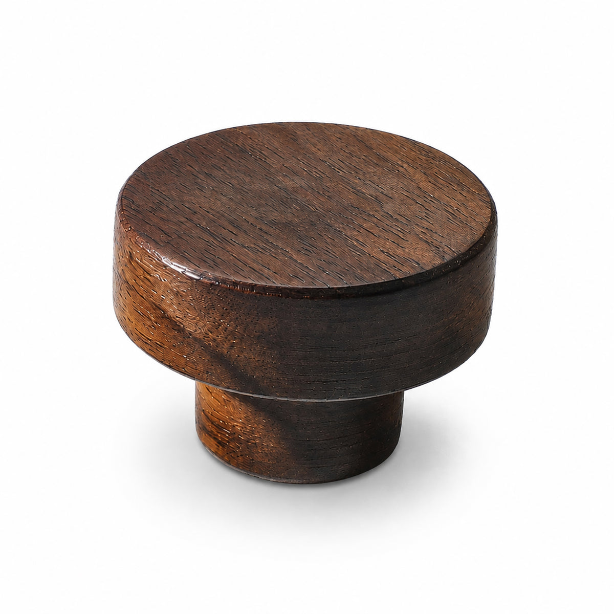 Dark walnut wood cylindrical cabinet knob with flat top, style #5 (35 mm).